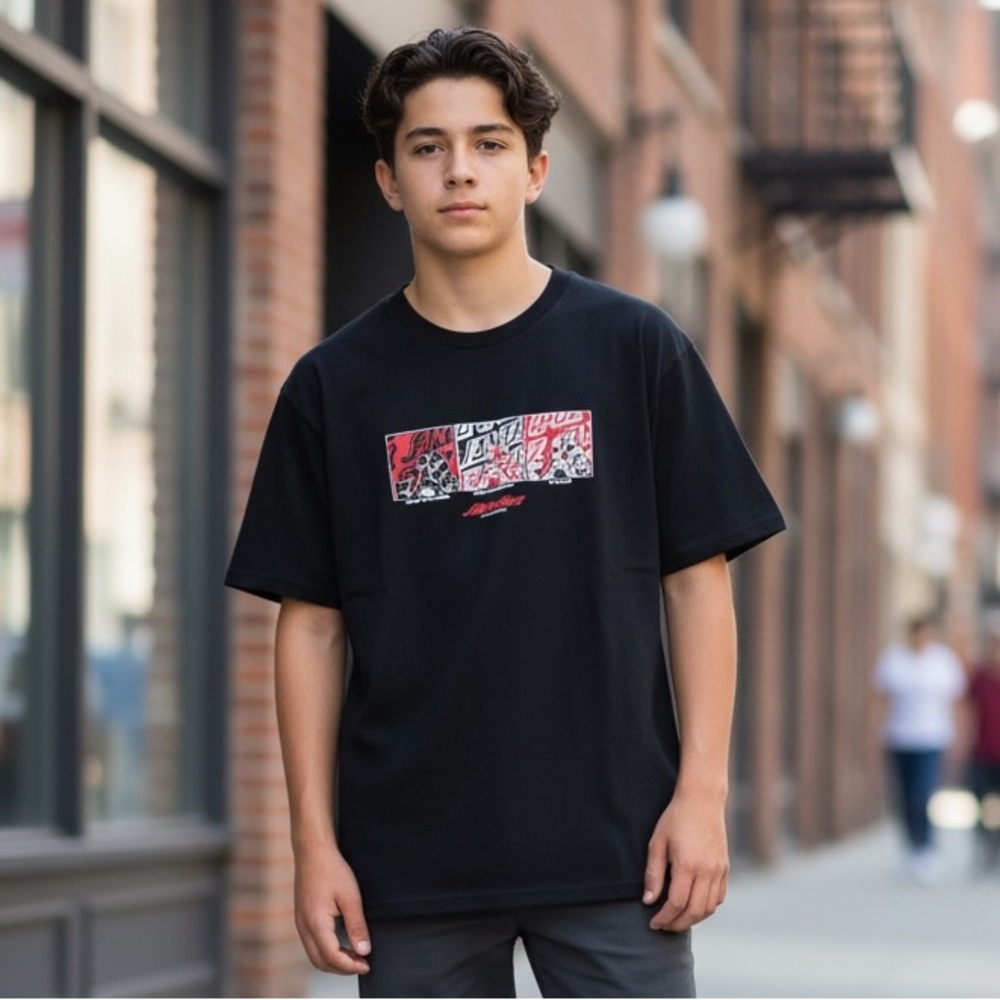 Black Graphic Logo Tee for Boys - Santa Cruz Large